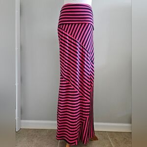 Green Envelope | Pink and Black Striped Maxi Skirt